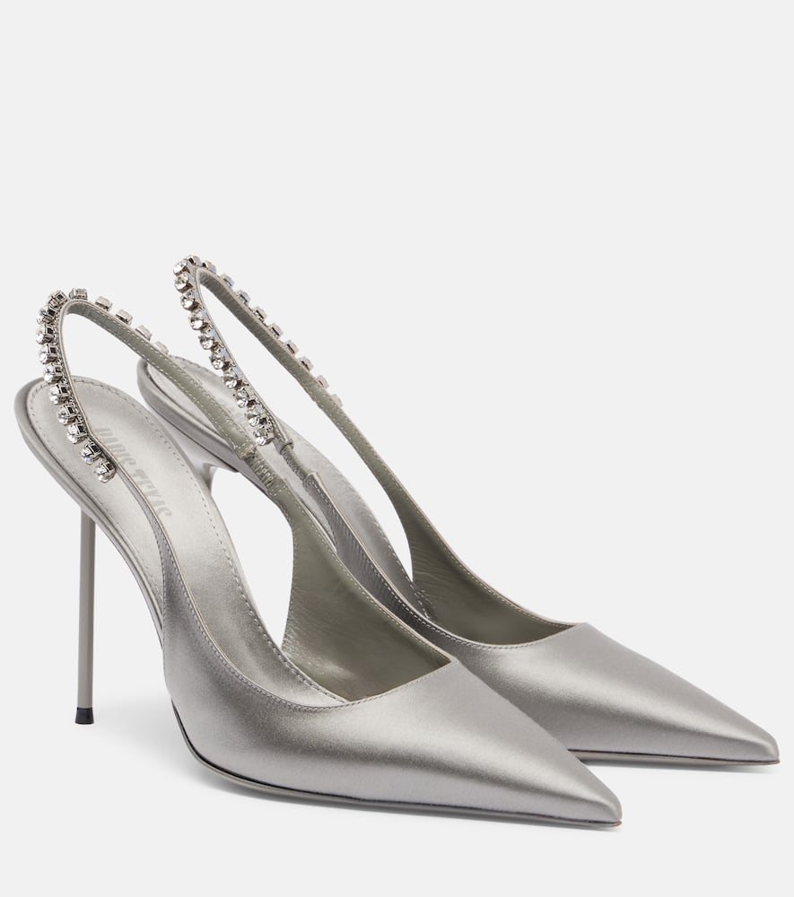 Paris Texas Lidia 105 Embellished Satin Slingback Pumps In Silver