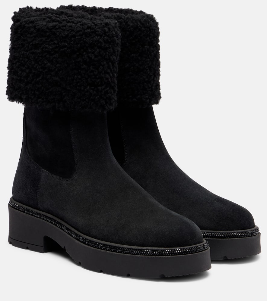 René Caovilla Embellished Suede Chelsea Boots In Black