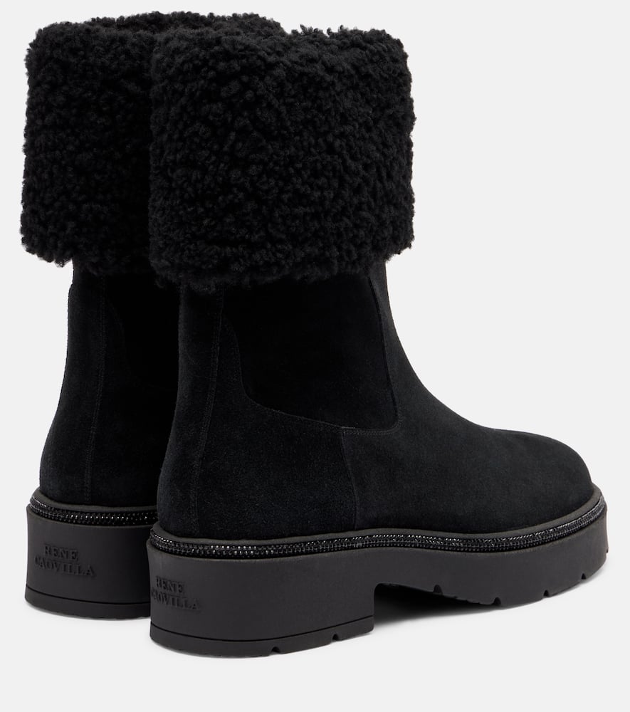 René Caovilla Embellished Suede Chelsea Boots In Black