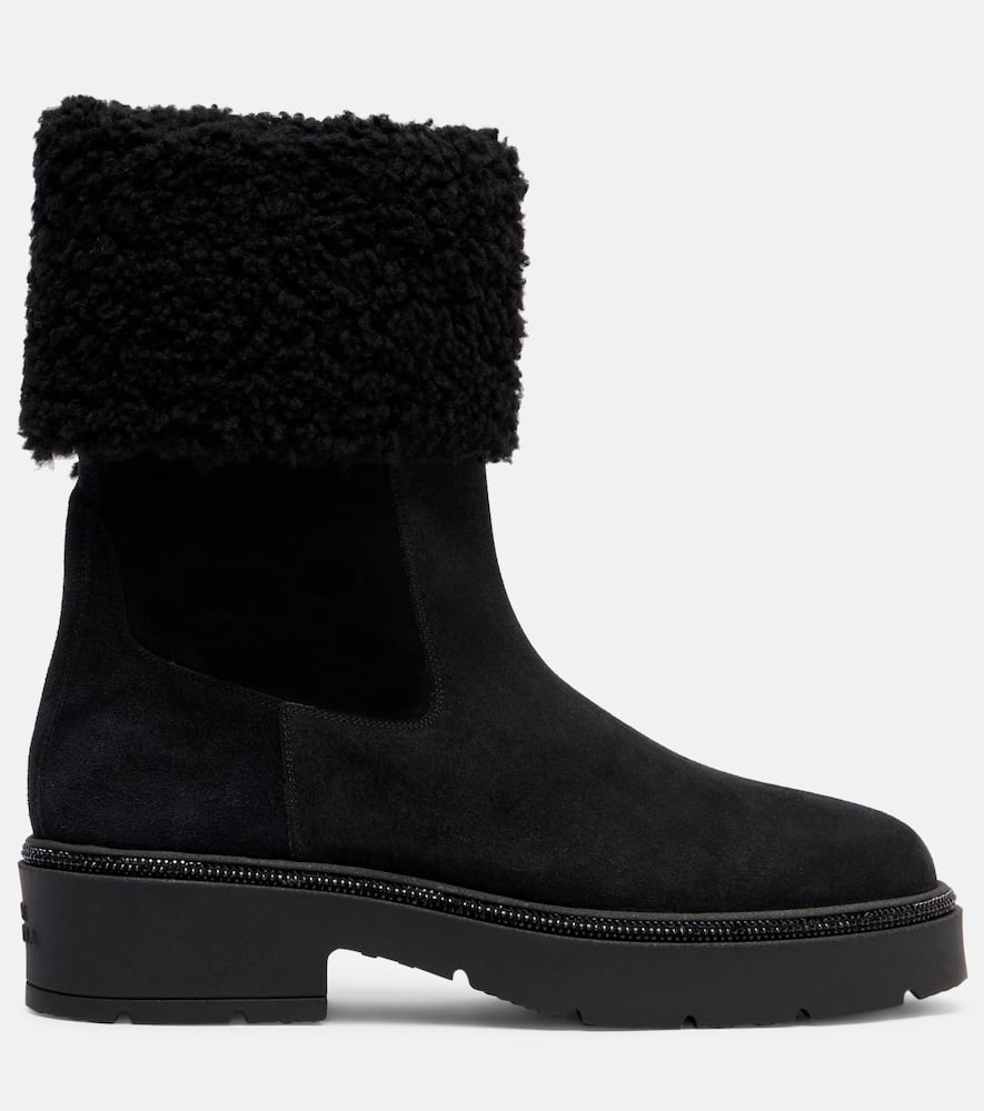 René Caovilla Embellished Suede Chelsea Boots In Black
