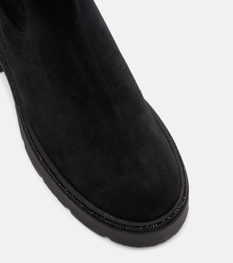 René Caovilla Embellished Suede Chelsea Boots In Black