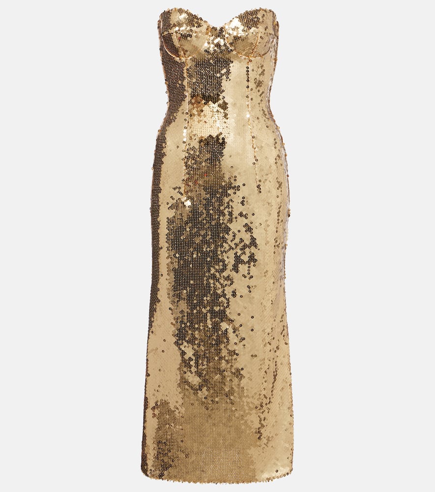 Dolce & Gabbana Sequined Bustier Dress In Gold
