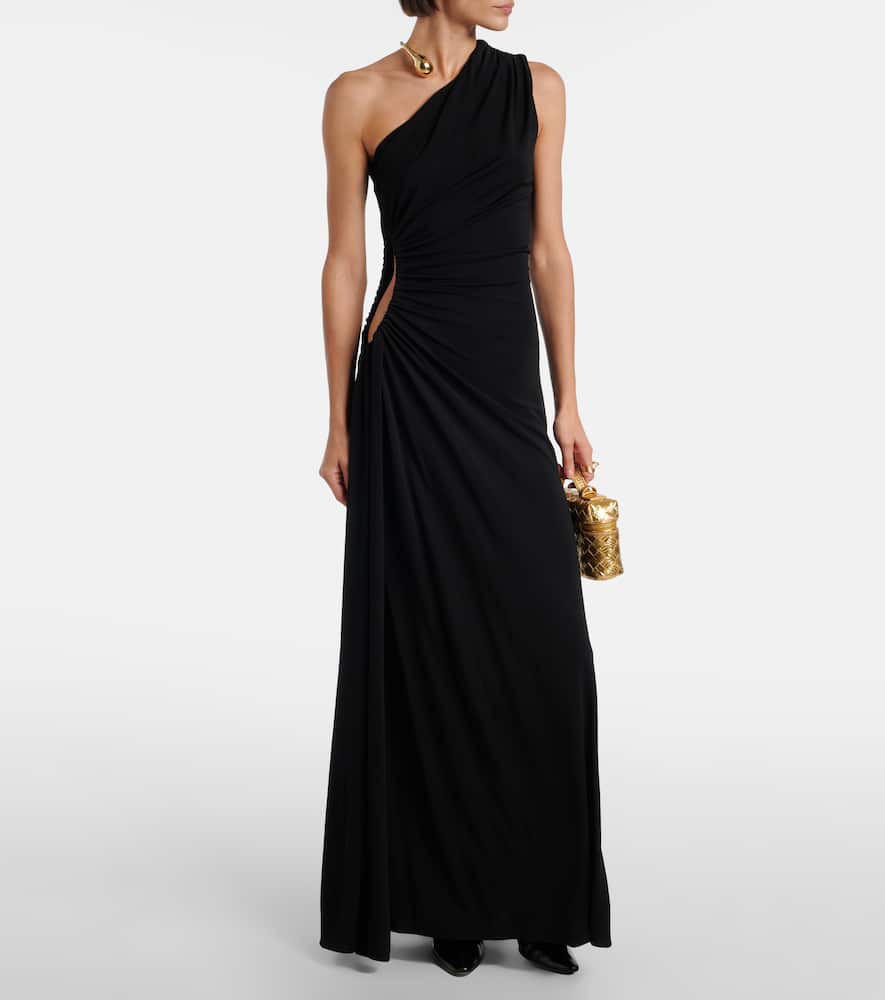 Bottega Veneta Cutout One-shoulder Jersey Crêpe Gown In Black