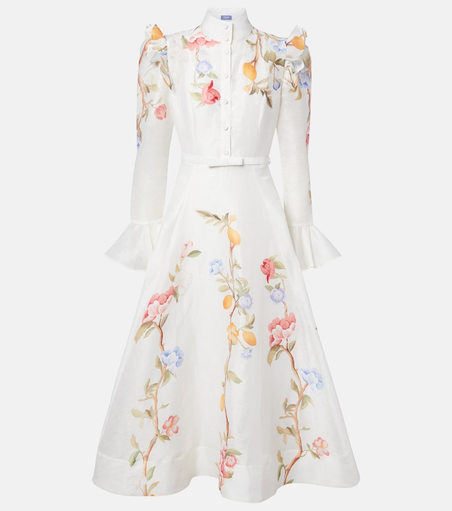 Leo Lin Selina floral ruffled linen-blend midi dress