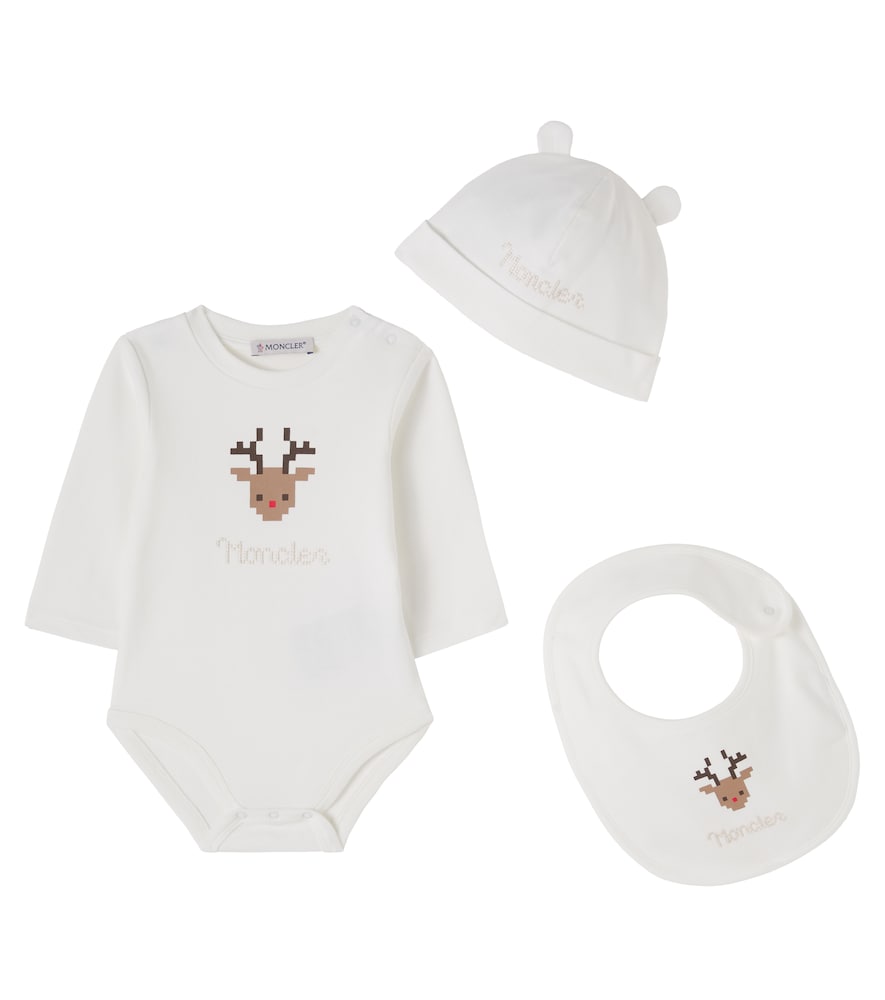 Moncler Enfant White Baby Cotton Beanie, Bib And Bodysuit Set - Mytheresa