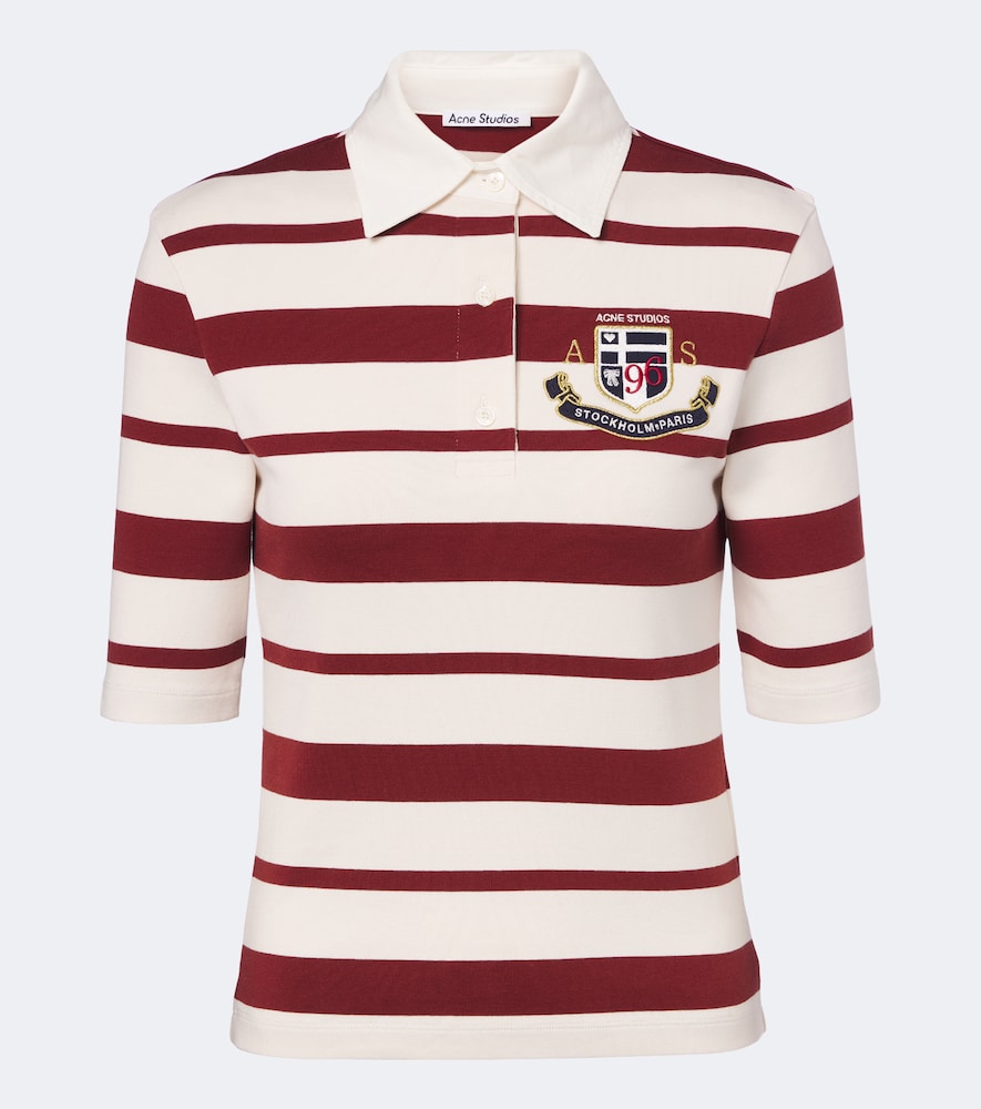Acne Studios Striped Cotton-blend Jersey Polo Shirt In Red