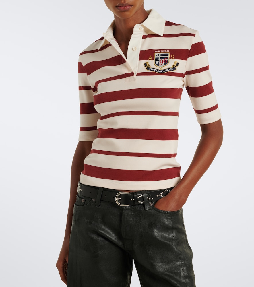 Acne Studios Striped Cotton-blend Jersey Polo Shirt In Red