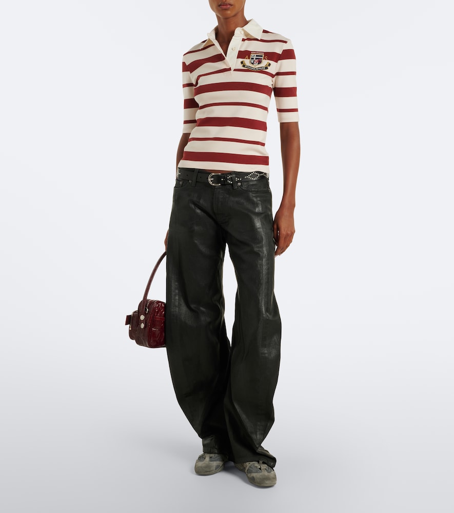 Acne Studios Striped Cotton-blend Jersey Polo Shirt In Red