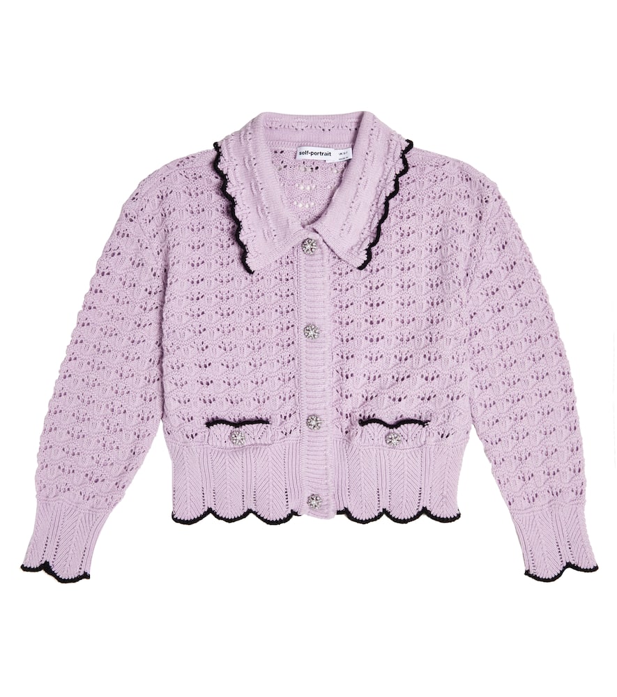 Self-Portrait Kids Crochet cotton and wool cardigan