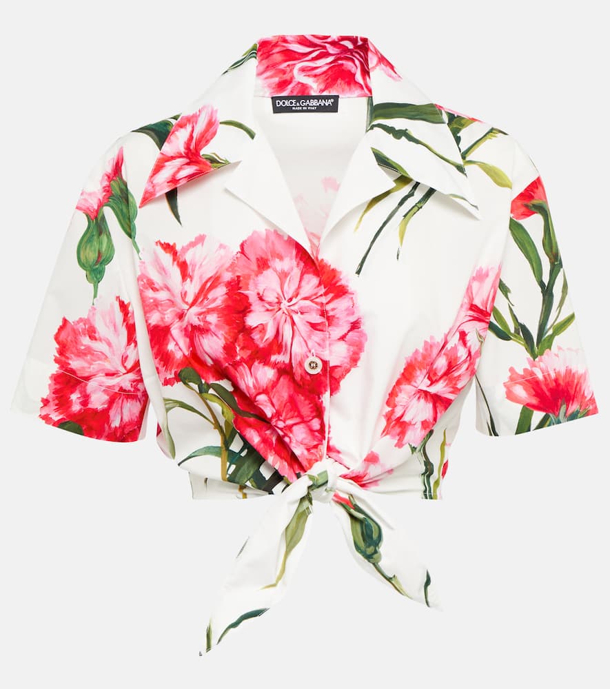 Dolce & Gabbana Carnation-print Poplin Shirt With Knot Detail In Garofani New F.bco