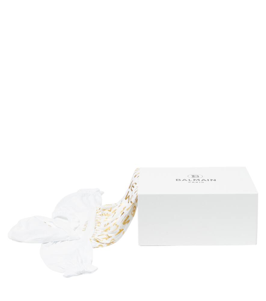 Balmain Logo Cotton Beanie And Onesie Set In White