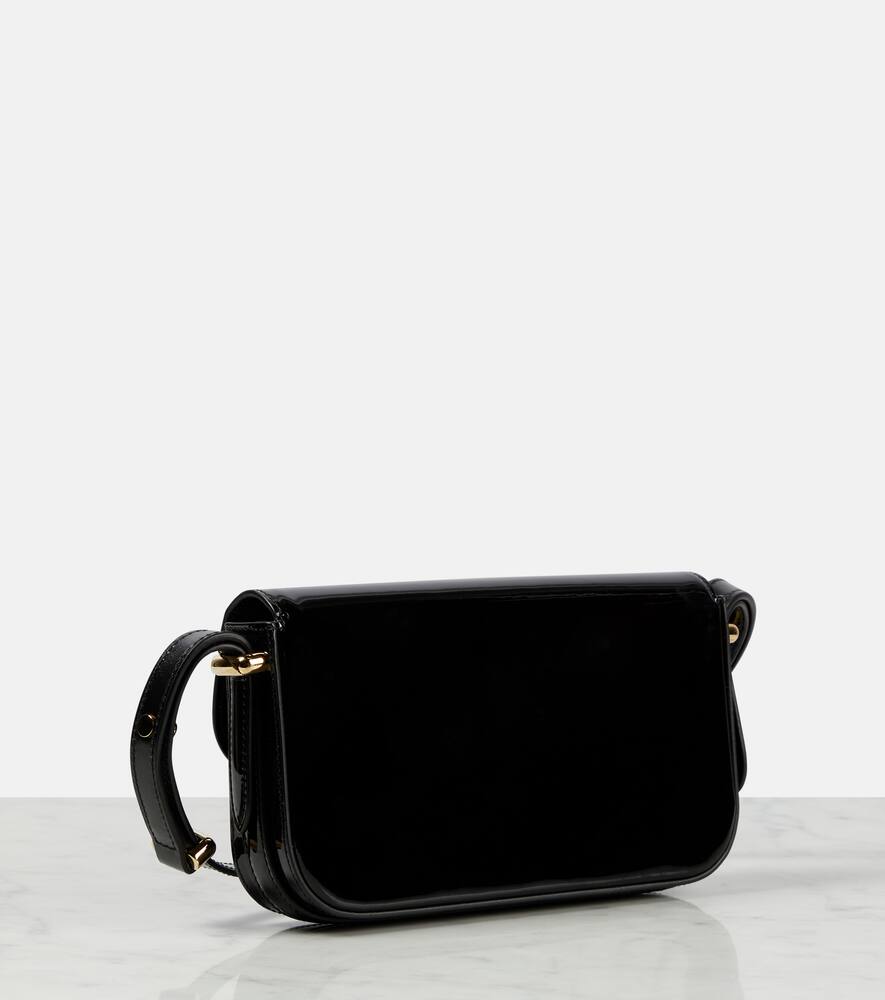 Prada Logo Patent Leather Shoulder Bag In Black