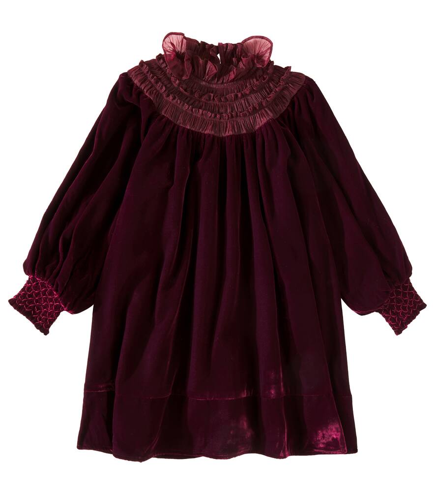 Petite Amalie Shirred organza-trimmed velvet dress