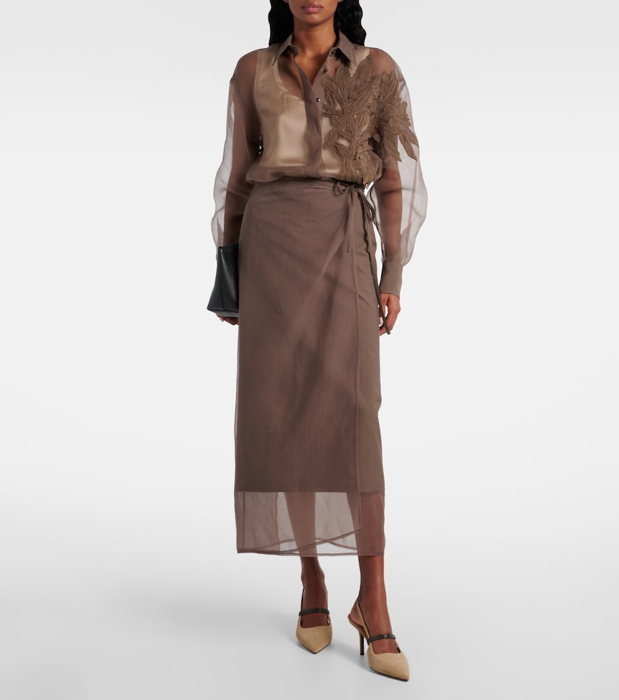 Brunello Cucinelli Herbarium-appliqué silk shirt