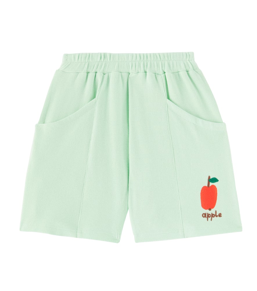 Jellymallow Apple Waffle-knit Cotton-blend Shorts In Green