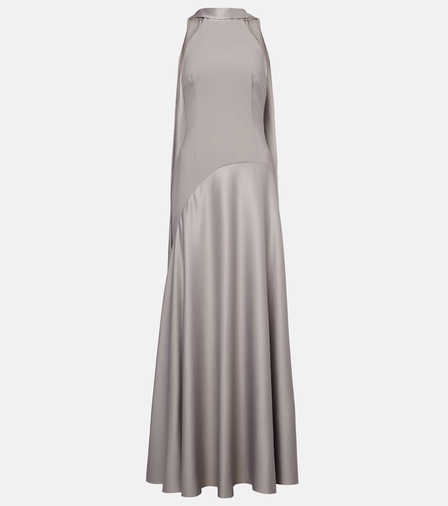 Solace London Cece Satin And Crêpe Gown In Grey