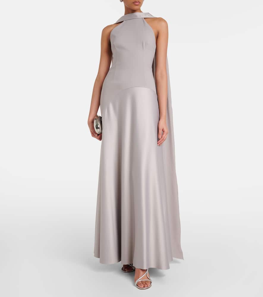 Solace London Cece Satin And Crêpe Gown In Grey