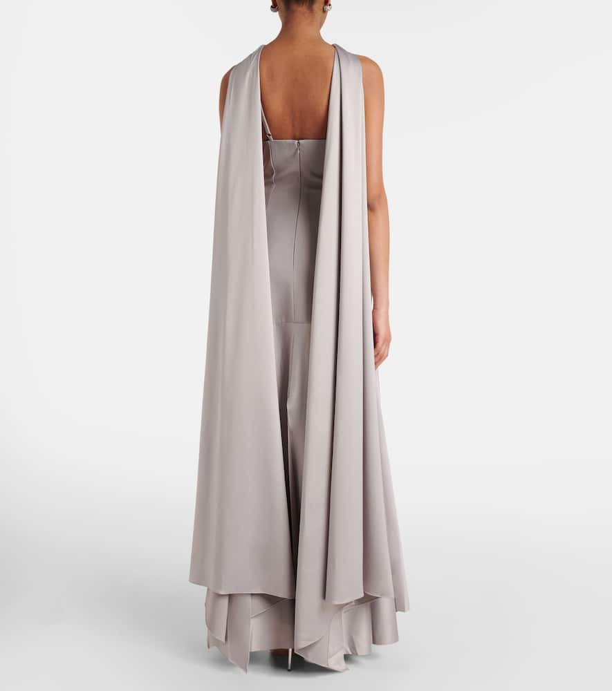 Solace London Cece Satin And Crêpe Gown In Grey