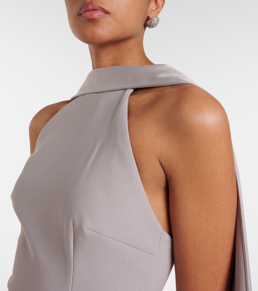 Solace London Cece Satin And Crêpe Gown In Grey