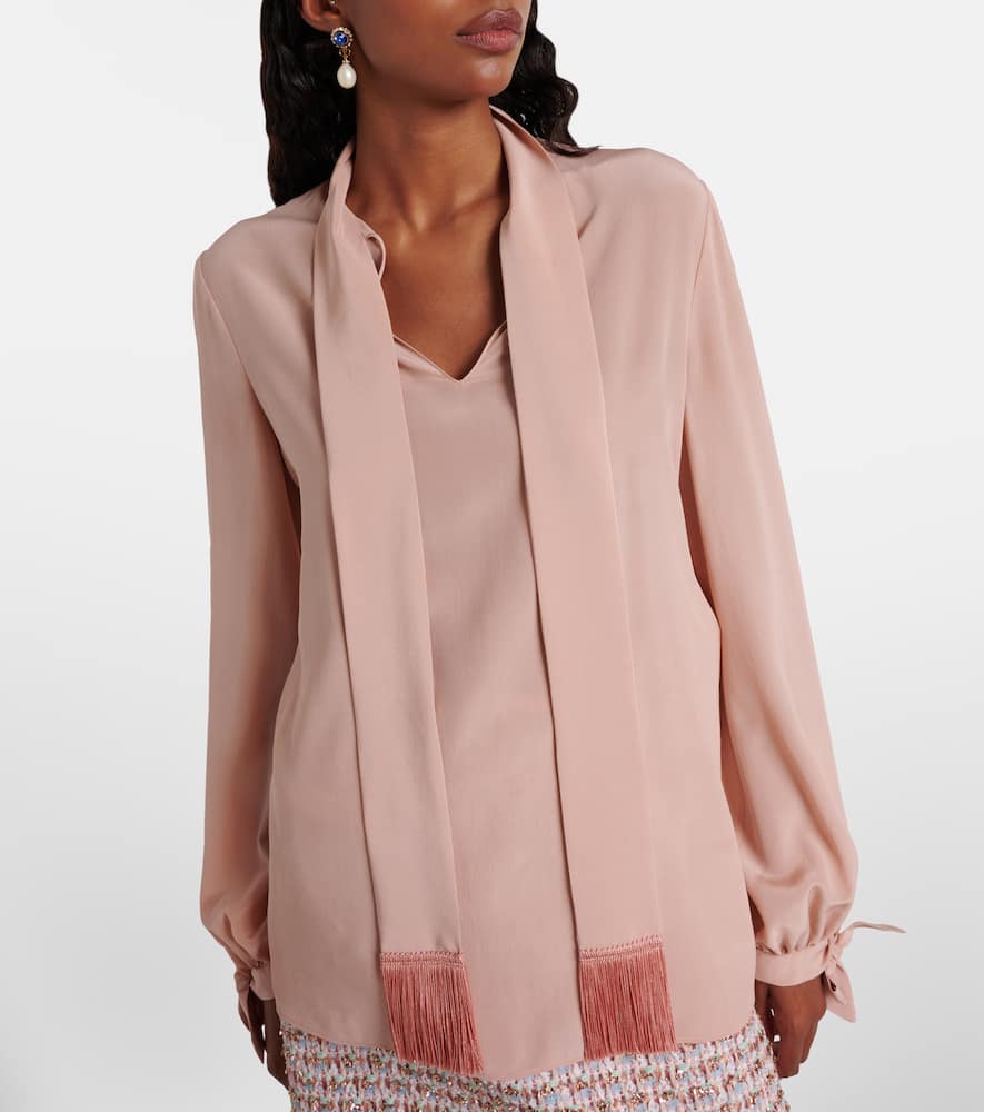 Valentino Bow-detail Silk Crêpe Shirt In Pink