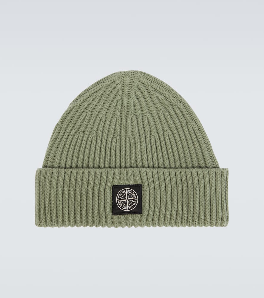 Stone Island Compass Ribbed-knit Virgin Wool Beanie In Green