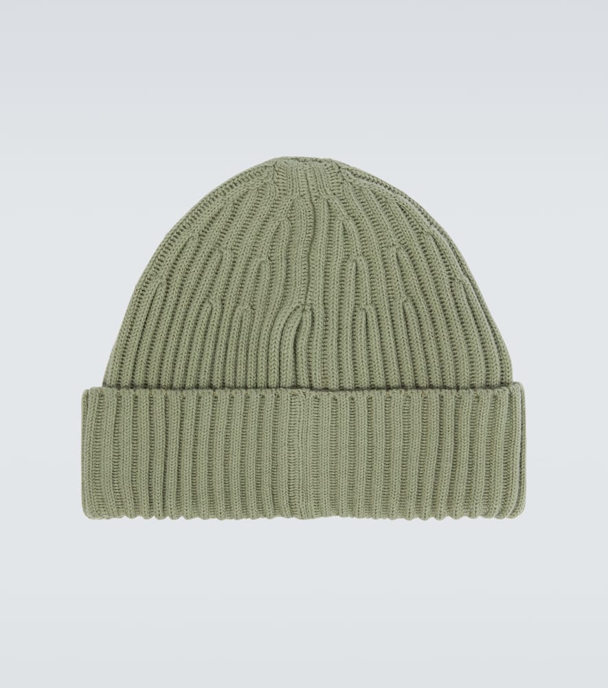 Stone Island Compass Ribbed-knit Virgin Wool Beanie In Green