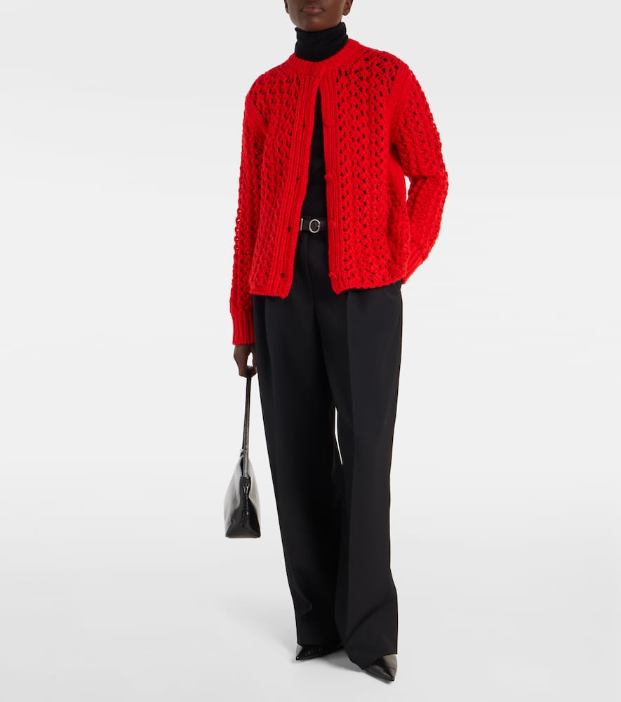 Jil Sander Open-knit Wool Cardigan In Red