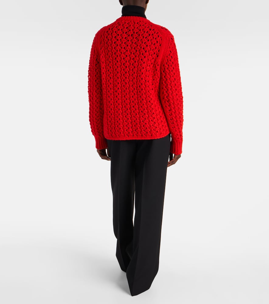 Jil Sander Open-knit Wool Cardigan In Red