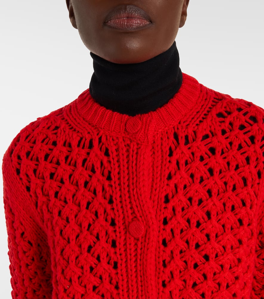 Jil Sander Open-knit Wool Cardigan In Red