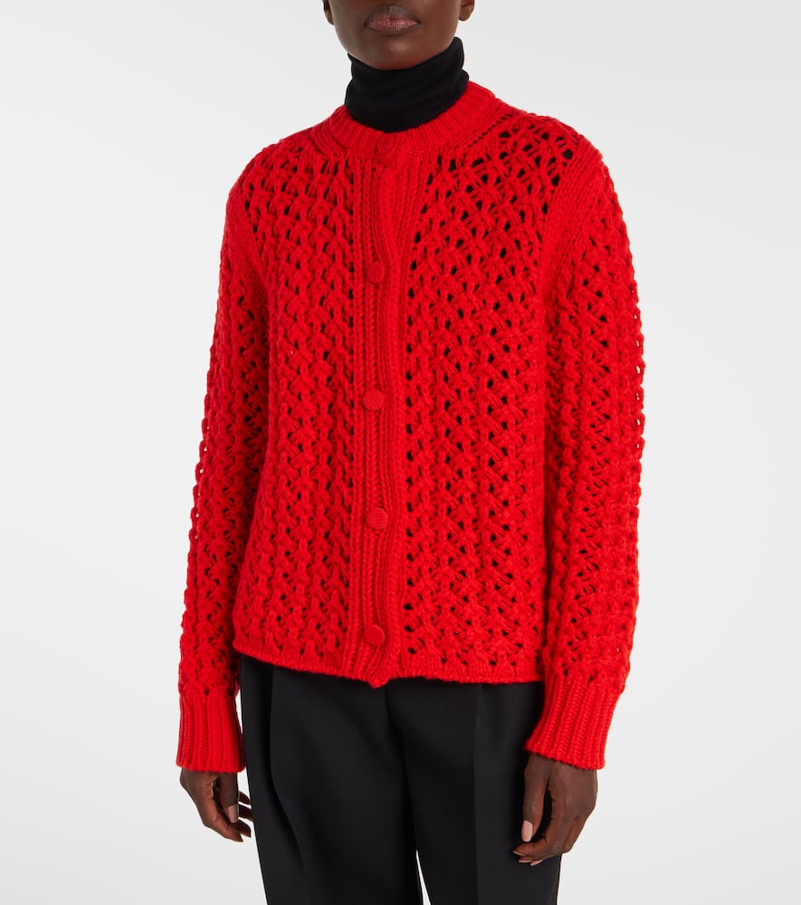 Jil Sander Open-knit Wool Cardigan In Red