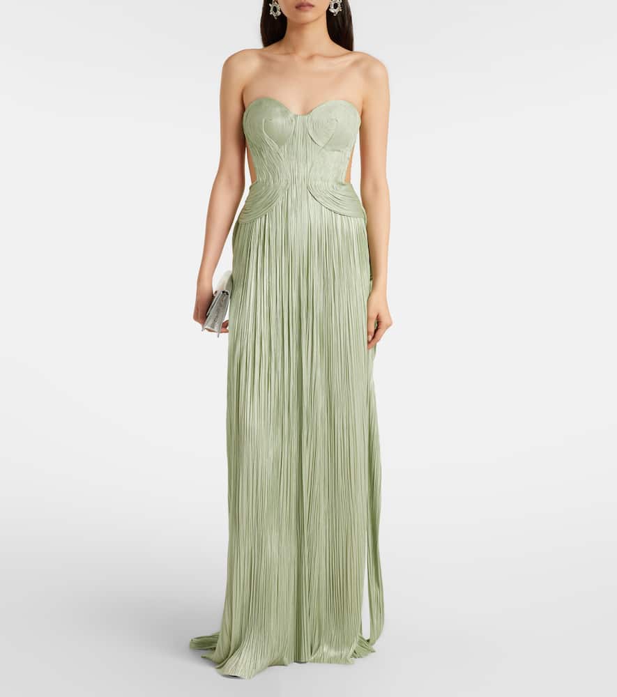 Maria Lucia Hohan Kamina Cutout Silk Tulle Bustier Gown In Green