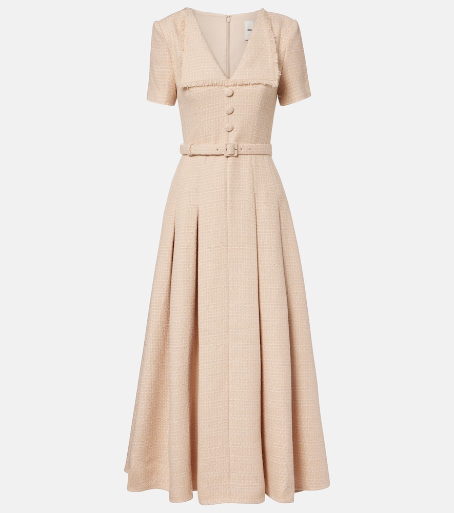 Roland Mouret Womens Dark Cream Collared Pleated Woven Maxi Dress In Neutral