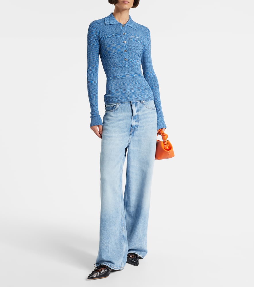 Ganni Spacedyed Logo-button Polo Top In Blue