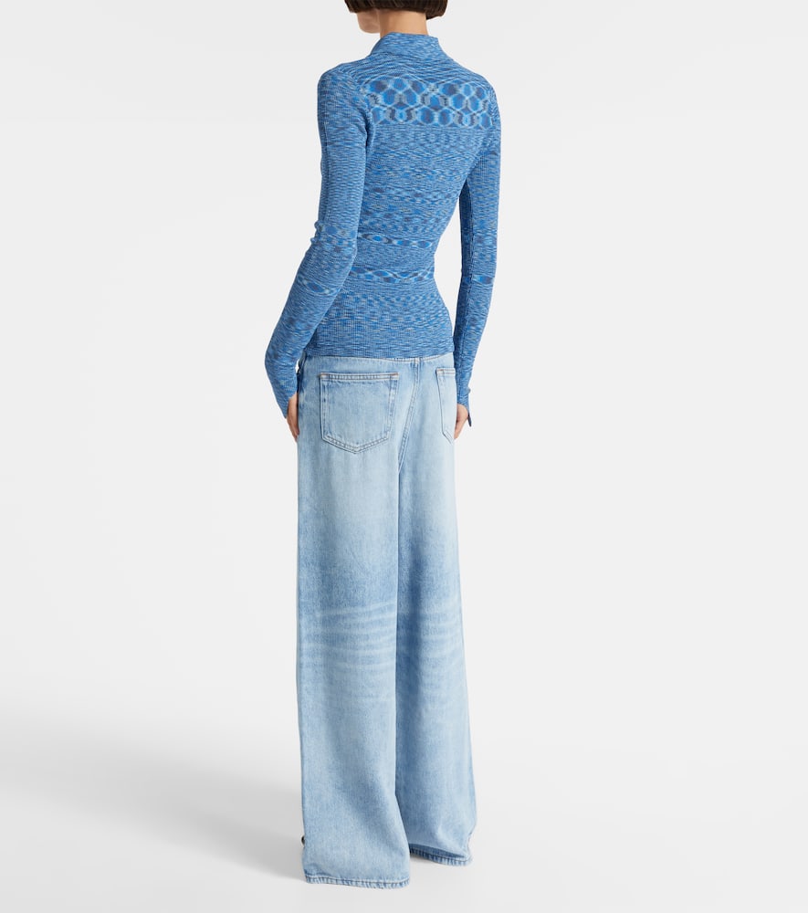 Ganni Spacedyed Logo-button Polo Top In Blue