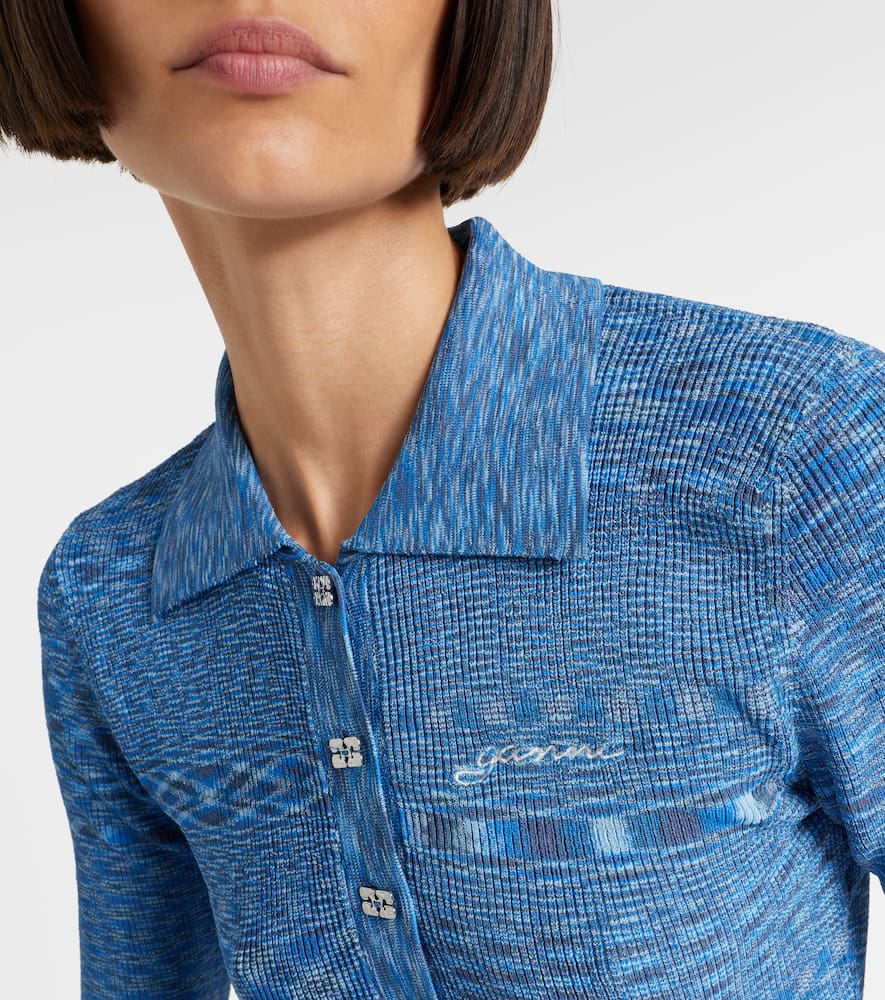 Ganni Spacedyed Logo-button Polo Top In Blue