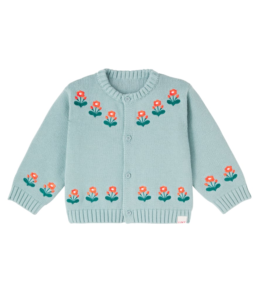 Tinycottons Kids' Baby Flower Cotton And Wool Cardigan In Blue