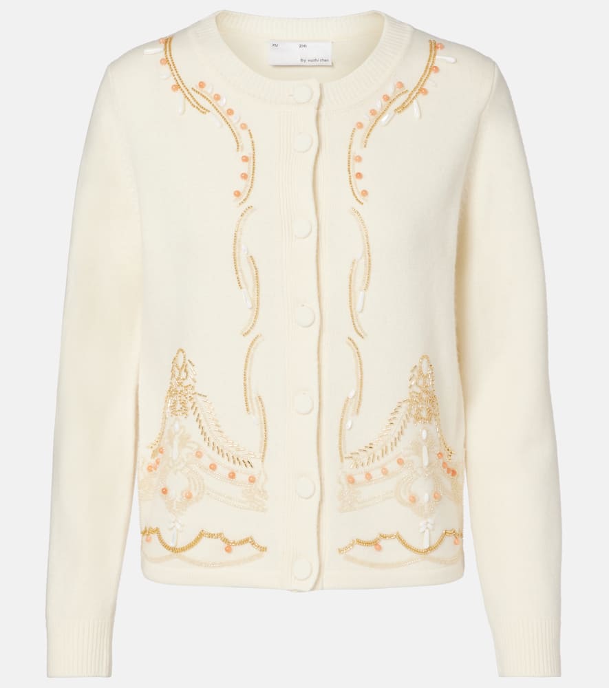 Xu Zhi Embellished Wool Cardigan In Neutral