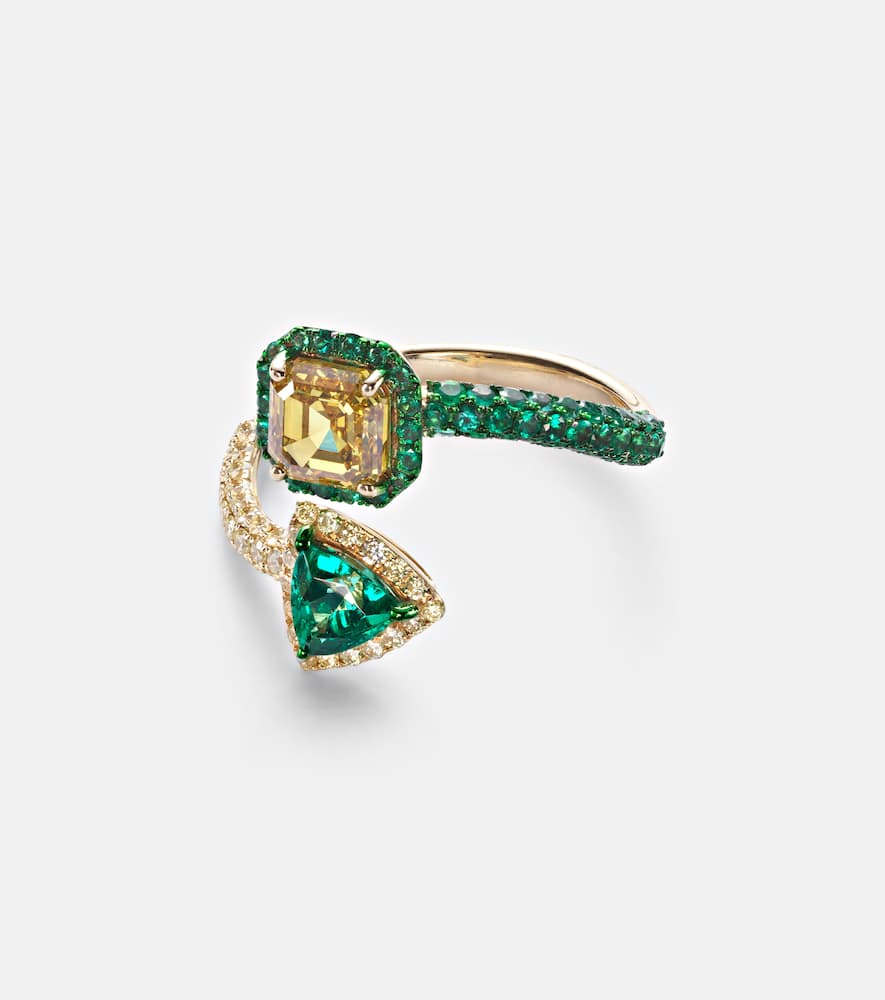 Kamyen 18kt Gold Ring With Diamonds And Emeralds