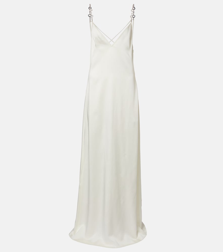 Gucci Horsebit Embellished Satin Slip Dress In White