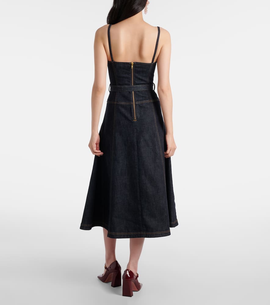 Self-portrait Indigo Denim Flared Midi Dresses Blue In Black