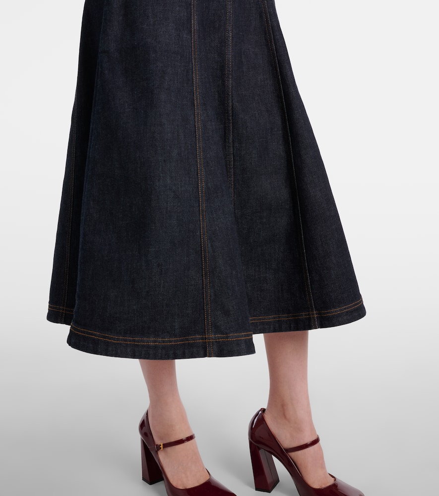 Self-portrait Indigo Denim Flared Midi Dresses Blue In Black