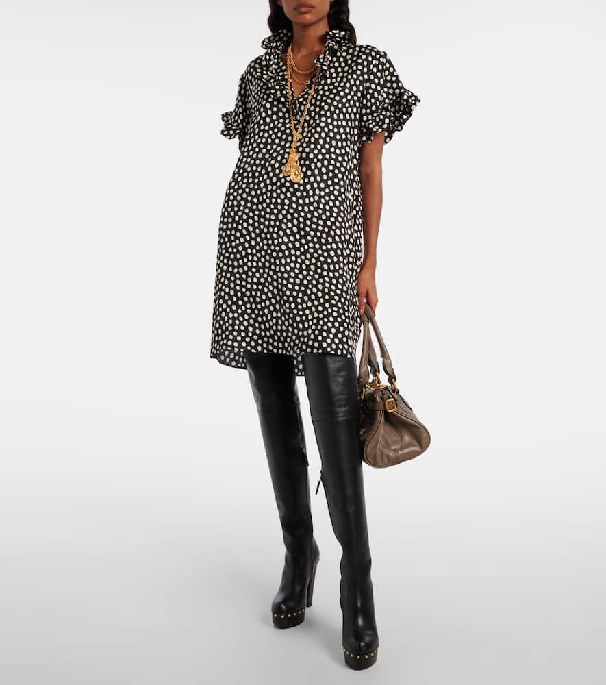 Chloé Polka-dot Ruffled Silk Jacquard Minidress In Black