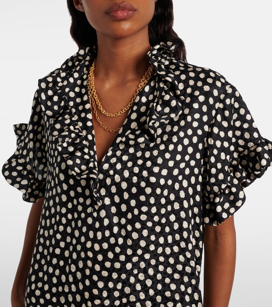 Chloé Polka-dot Ruffled Silk Jacquard Minidress In Black