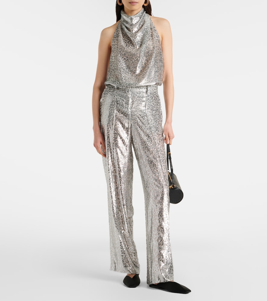 Stella Mccartney Womens Silver Halterneck Textured-pattern Woven Top