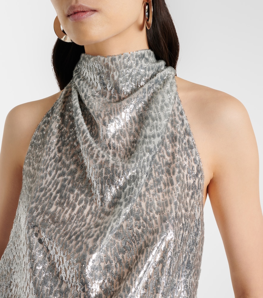 Stella Mccartney Womens Silver Halterneck Textured-pattern Woven Top