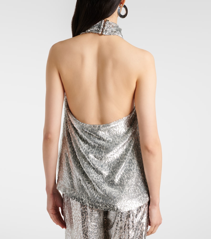 Stella Mccartney Womens Silver Halterneck Textured-pattern Woven Top