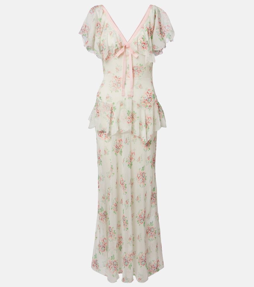 Doen Amelisse Floral Silk Georgette Maxi Dress In White