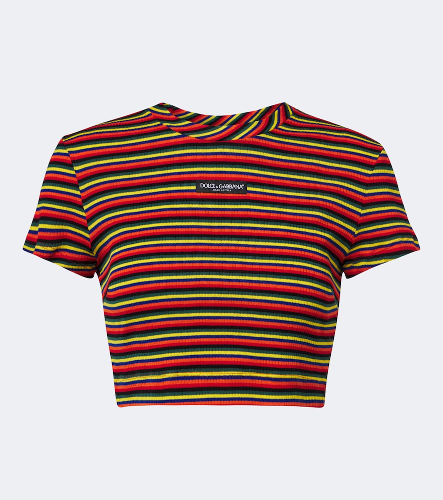 Dolce & Gabbana Cropped Striped Cotton T-shirt In Multicolor