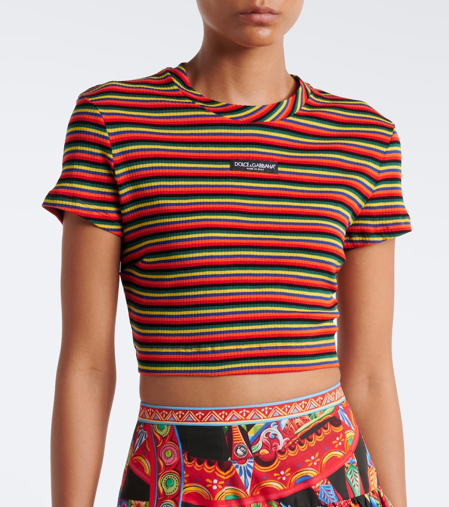 Dolce&Gabbana Cropped Striped Cotton T-Shirt