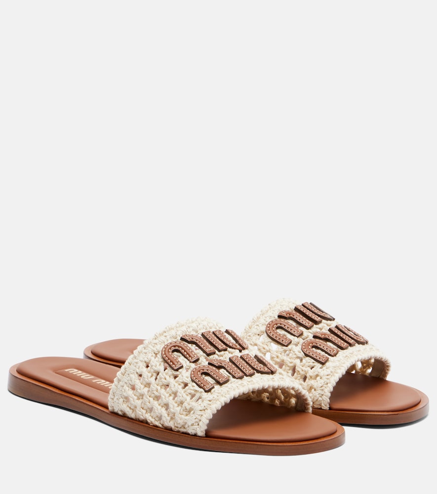 Miu Miu Leather-trimmed crochet slides - Women's Shoes